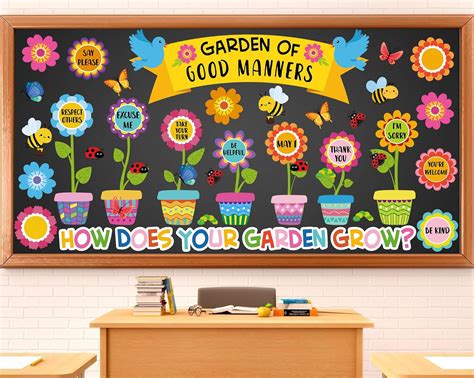 Amazon.com: Large Spring Bulletin Board Flowers Decorations Classroom Garden of Good Manners ...