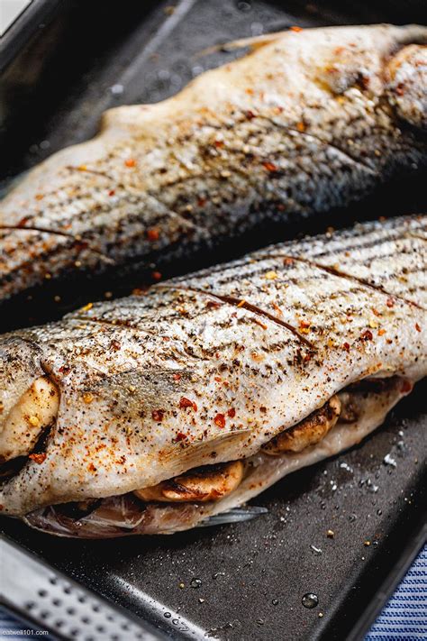 Grilled Stuffed Sea Bass Recipe with Garlic Mushrooms – Grilled Sea ...