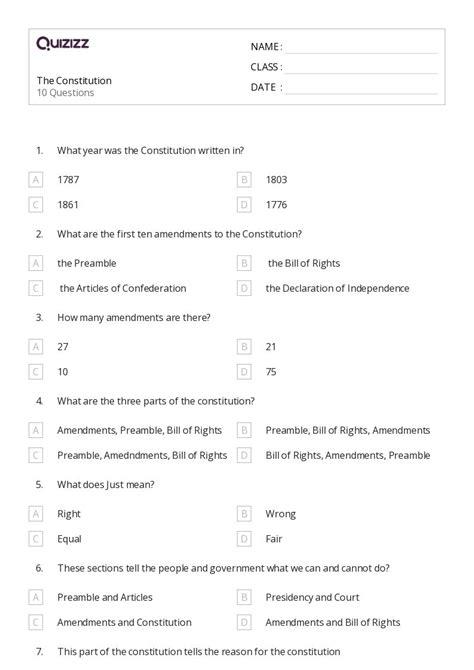 50+ the constitution amendments worksheets for 8th Class on Quizizz ...