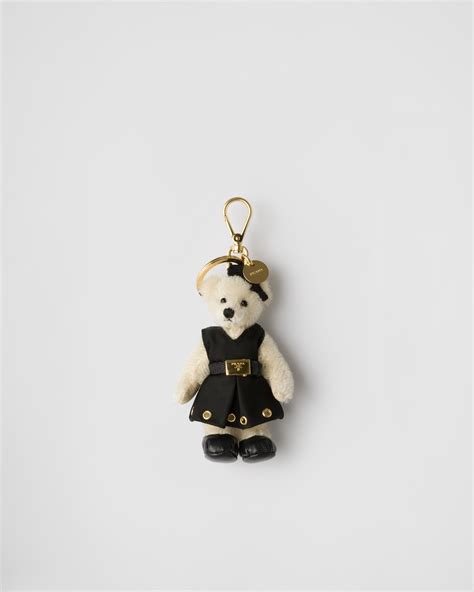 White Teddy Bag Charm With Metal Ring | PRADA