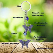 BLUE BEADS Silver Color with Blue Crystal Butterfly Keychain For Bike ...