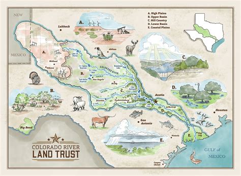 (Texas) Colorado River Watershed Illustrated Map - LVBrown Studio ...