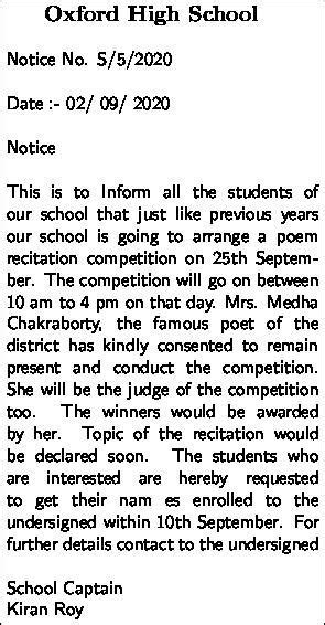 You are Kiran, school captain of Oxford High School, Bahadurgarh. Write ...