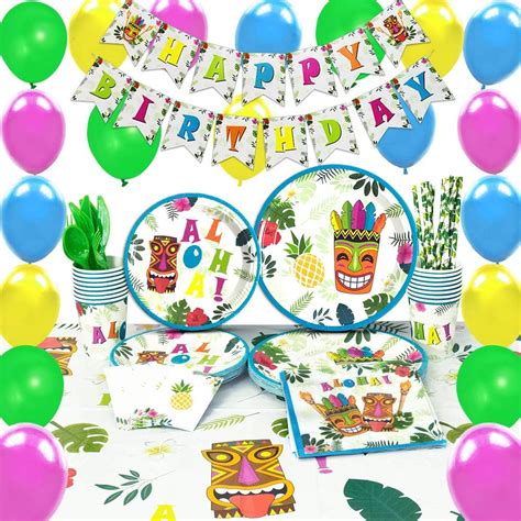 Buy WERNNSAI Hawaiian Aloha Party Supplies Set - Luau Tropical Tiki ...