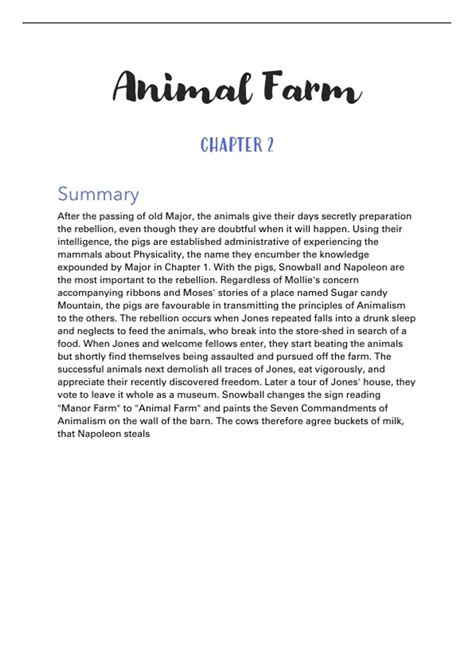 Animal Farm chapter 2 summary and analysis - English Literature - Stuvia UK