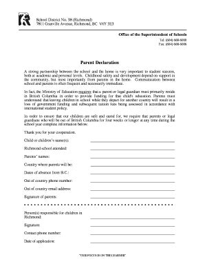 Parent Declaration Form - Blank Fillable Template | Fill Out, Print ...