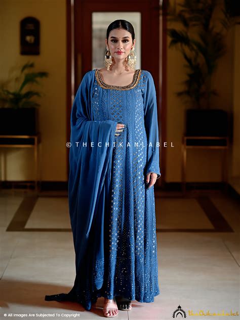 Ombre Blue Gulmohar Viscose Chikankari Anarkali – Luxe Festive ...