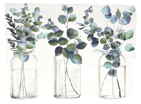 Watercolor Painting of Glass Vases with Plants