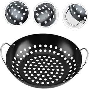 Yopple Portable BBQ Grill Basket, Round Nonstick Perforated Griddle Pan ...