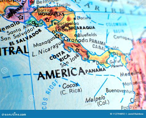 Costa Rica Central America Focus Macro Shot On Globe Map For Travel Blogs, Social Media, Website ...