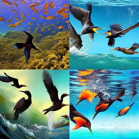 cormorants dive underwater in pursuit of fish. - AI Generated Artwork - NightCafe Creator