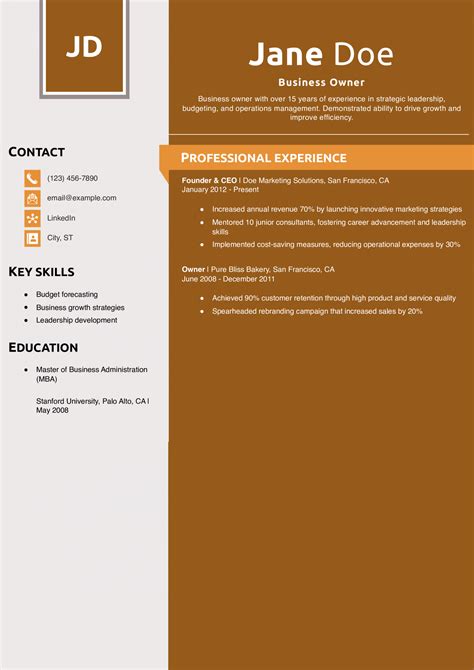 Business Owner Resume Skills Examples List 的图像结果