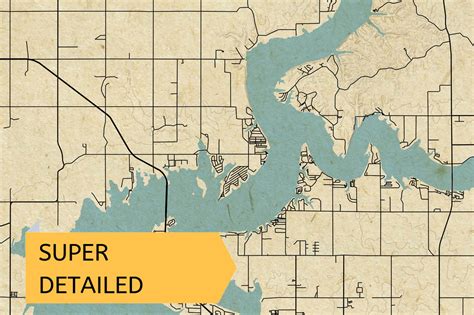 Vintage Style Map of Grand Lake O' the Cherokees Oklahoma - Etsy