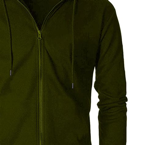 Regular Fit Men's Solid Olive Green Zipper Hoodie Jacket Sweatshirt ...