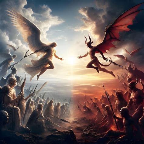 Premium Photo | AI of an epic battle between good and evil as angels ...