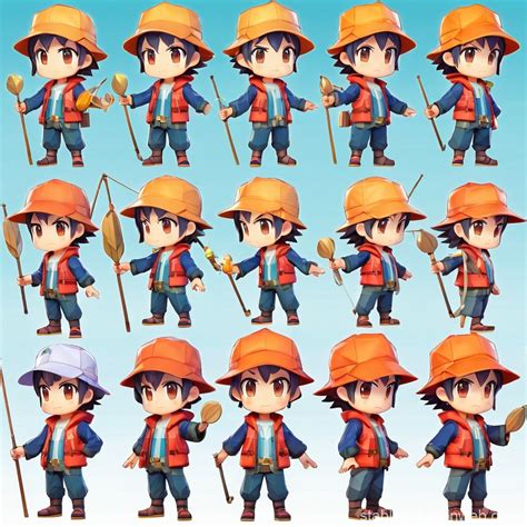 Chibi Fisherman Character Sheet in Low Poly Style | Stable Diffusion Online