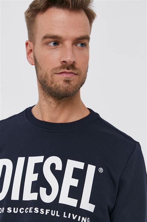 Diesel Bluza bawełniana męska kolor granatowy z nadrukiem | Answear.com