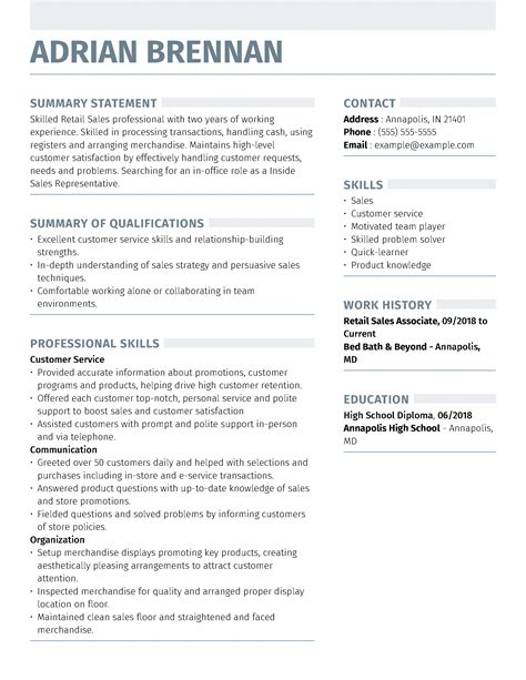 Inside Sales Representative Resume Example