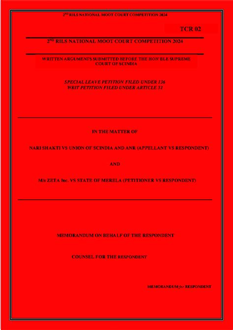 RILS Respondent - 2 ND RILS NATIONAL MOOT COURT COMPETITION 2024 ...