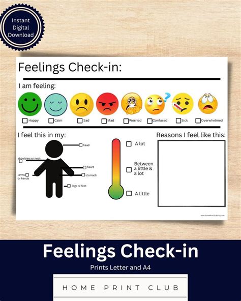 Feelings Check-in Printable Worksheet for Kids, Emotions Check In, My Feelings Check In, I Feel ...