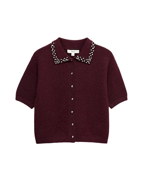 Buy Embellished Cropped Cardigan with Wool at Marks & Spencer