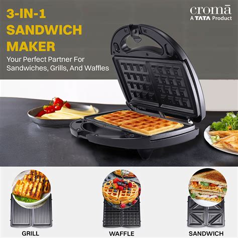 Buy Croma 800W 2 Slice 3-in-1 Sandwich Maker with Automatic Operation ...