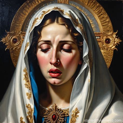 A Crying Holy Virgin Mary in Dark Oil | Stable Diffusion Online