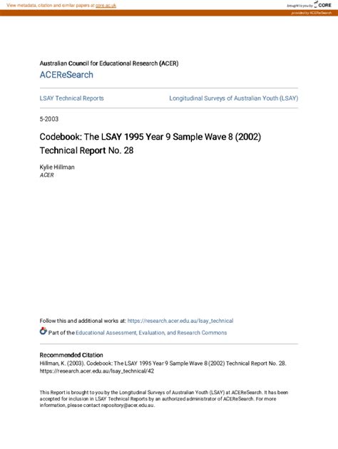 Fillable Online The LSAY 1995 Year 9 Sample Wave 8 (2002) Technical ...
