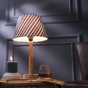 THE DECOR MART Wooden Pillar Lamp With Striped Shade Table Lamp Price ...