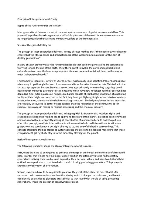 Principle of Inter-generational Equity - This precept keeps that the ...