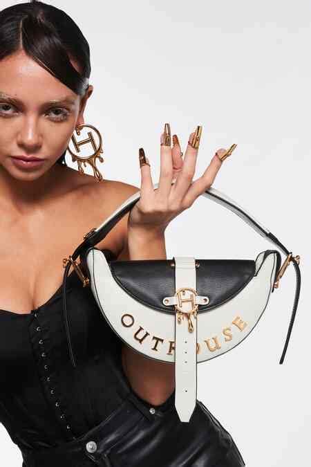Buy Ivory Eclipse Half Moon Shaped Bag by Outhouse Online at Aza Fashions.