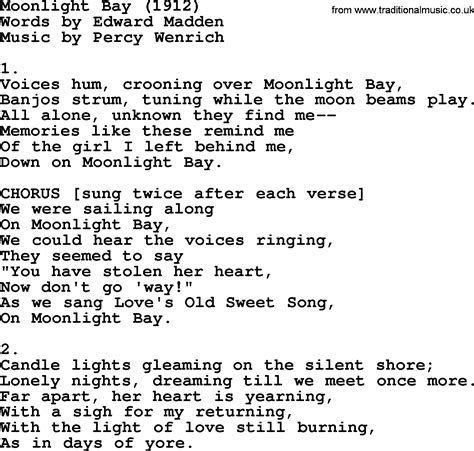 World War One(WW1)Era Song Lyrics for: Moonlight Bay 1912