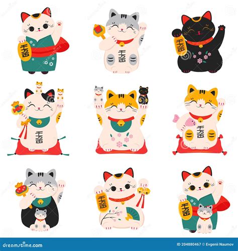 Japanese Maneki Neko Cats Collection, Traditional White Lucky Cat Doll, Symbol of Good Luck and ...