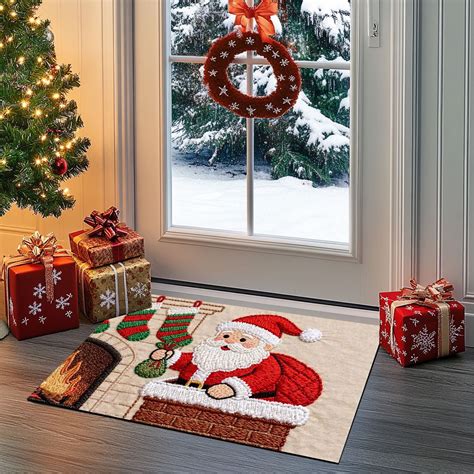 Festive Knitted Crystal Velvet Christmas Bathroom Floor Mat - Absorbent ...