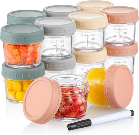 Amazon.com : VITEVER 12Pack Glass Baby Food Storage Containers - 4 oz ...