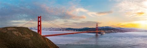 Panorama View of Golden Gate Bridge on Sunset Time Stock Image - Image ...