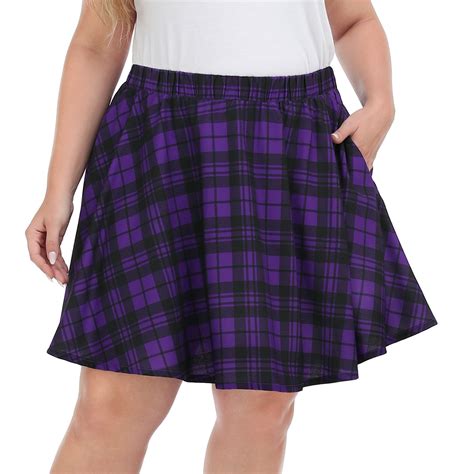 HDE Women's Plus Size Mini Skater Skirt with Elastic Waist Purple Plaid ...