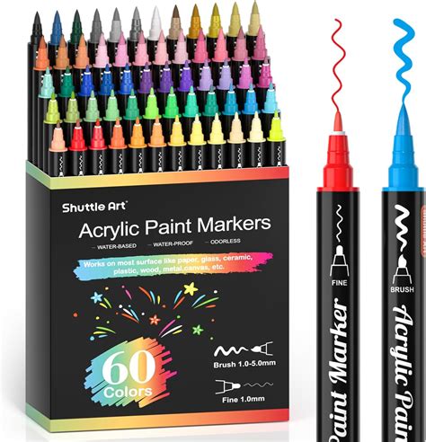 Amazon.com: Shuttle Art 60 Colors Dual Tip Acrylic Paint Markers, Brush ...
