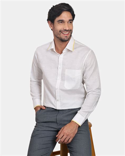 Indyslay Golden Edge White Premium Formal Linen Shirt for Men | White ...
