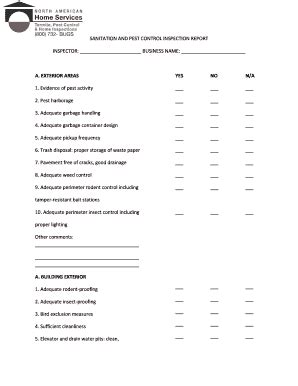 Pest Control Inspection Report - Fill and Sign Printable Template Online