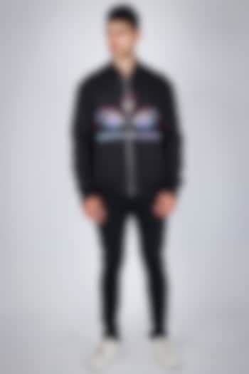 Buy Arya Giri Black Linen Hand Embroidered Bomber Jacket at Pernia ...