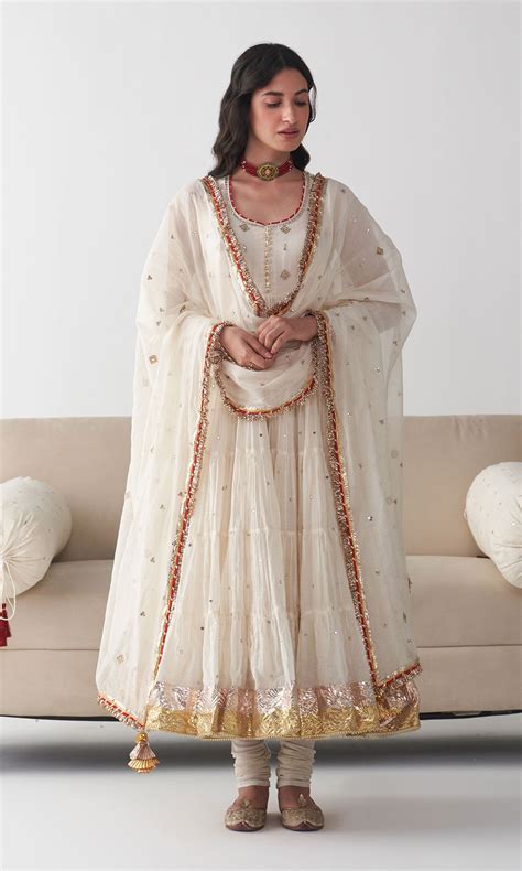 Ishq Off White Tiered Anarkali with Chooridar and Dupatta ( Set of 3 ...