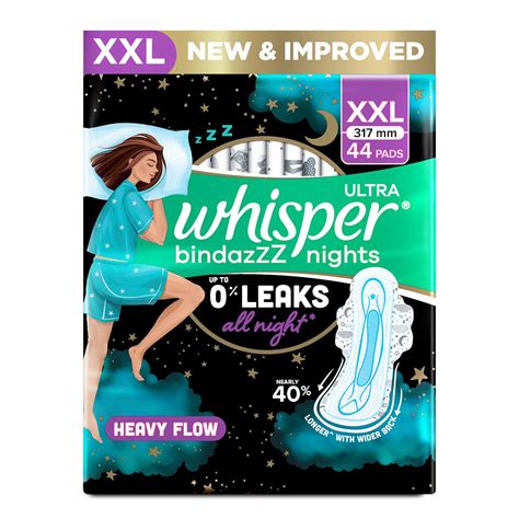 Buy Whisper Bindazzz Nights 44 XXL Sanitary Pads, Upto 0% Leaks All ...