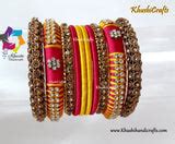 Buy Designer Pink and Yellow Silk Thread Bangles Online! – Khushi ...