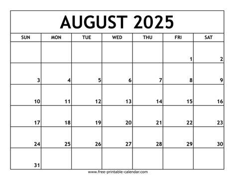 August 2025 Printable Calendar