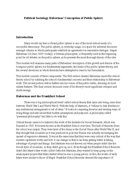 Habermas' Theory of the Public Sphere: An Analytical Overview - Studocu