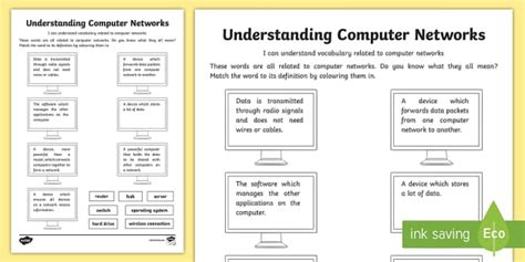 Understanding Computer Networks: Vocabulary Worksheet - Computing