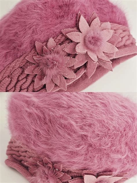 Women's Winter 3D Flowers Beret – Soft Faux Fur Material with Fleece ...