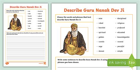 Describe Guru Nanak Dev Ji Worksheet