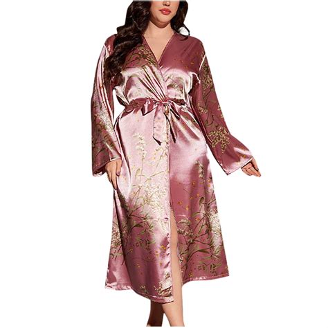 Agkizg Plus Size Women's Silk Satin Bathrobe,Long Robes for Women's ...